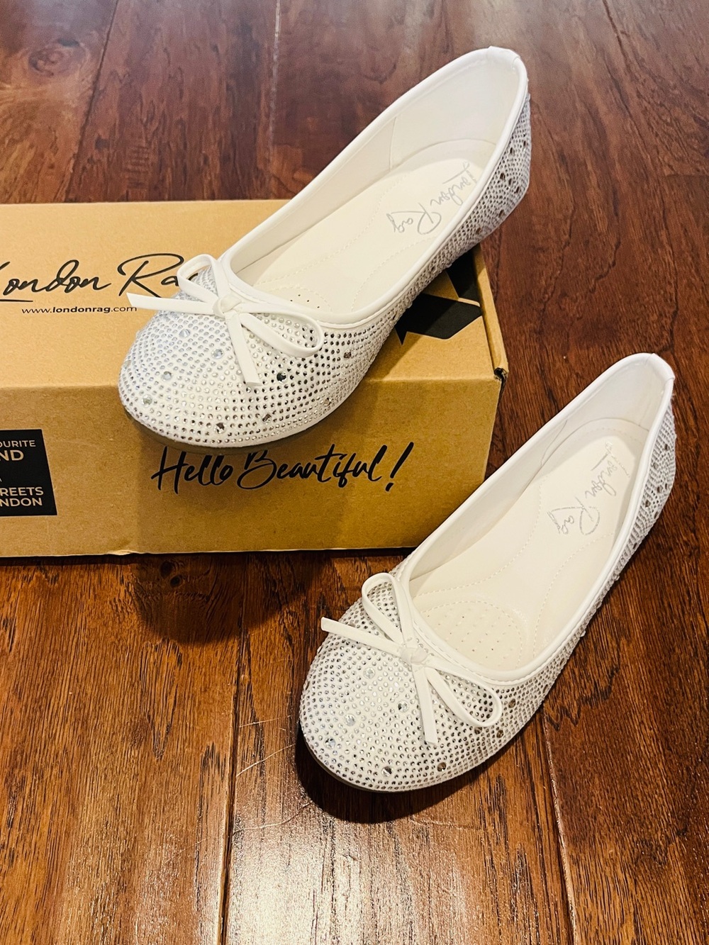 London Rag White Rhinestone Ballet Flats - Picture 4 of 4